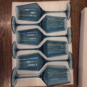 Beautiful Hand Blown Blue Wine Glass Set